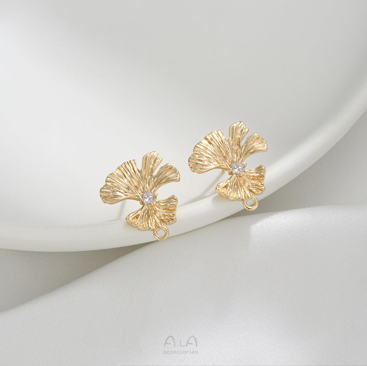 Color Retention Ginkgo Leaf Fan-shaped With Handmade Ear Hook Stud Earrings