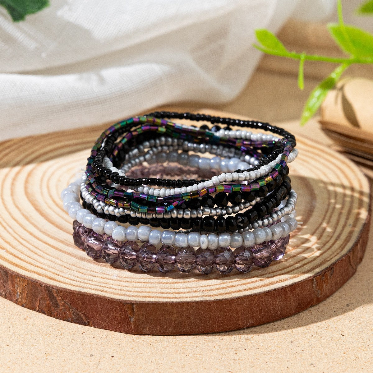 Women's Bohemian Vacation Style Twin Design Sense Glass Beads Stretch Bracelet
