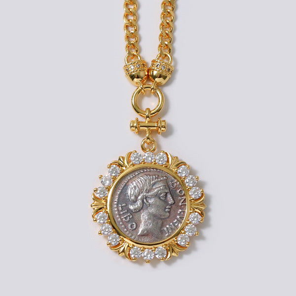 Retro Round Sier Coin Female Simple Trend Chain Necklace