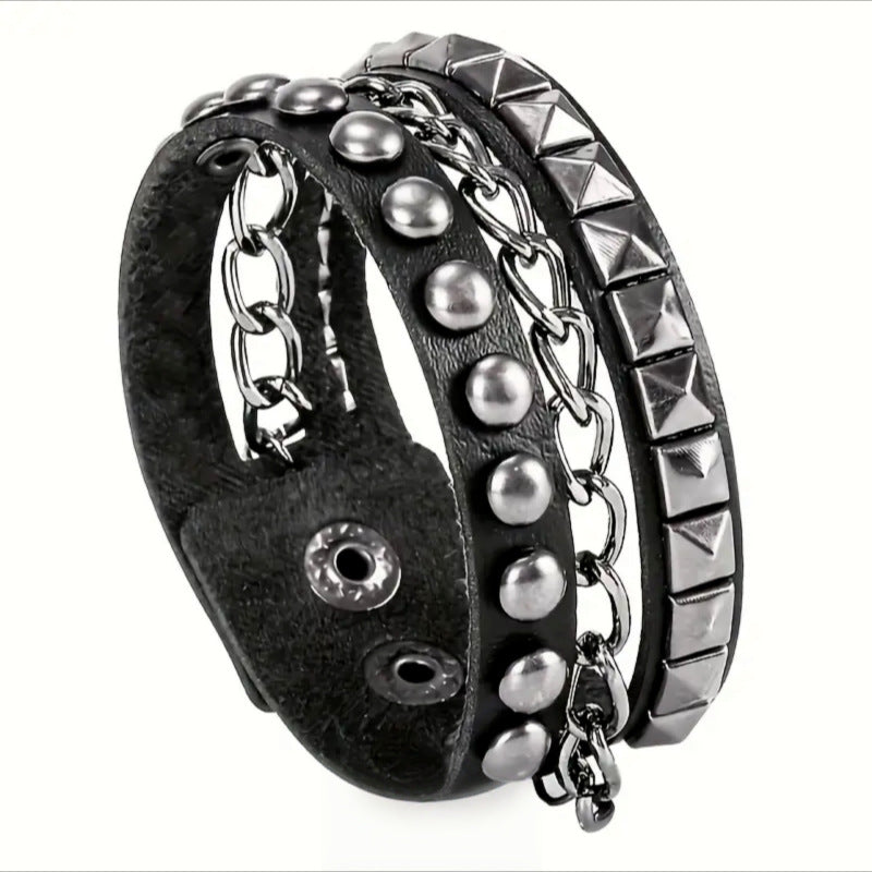 Men's Fashion Five-pointed Star Leather Hip Hop Cool Bracelet