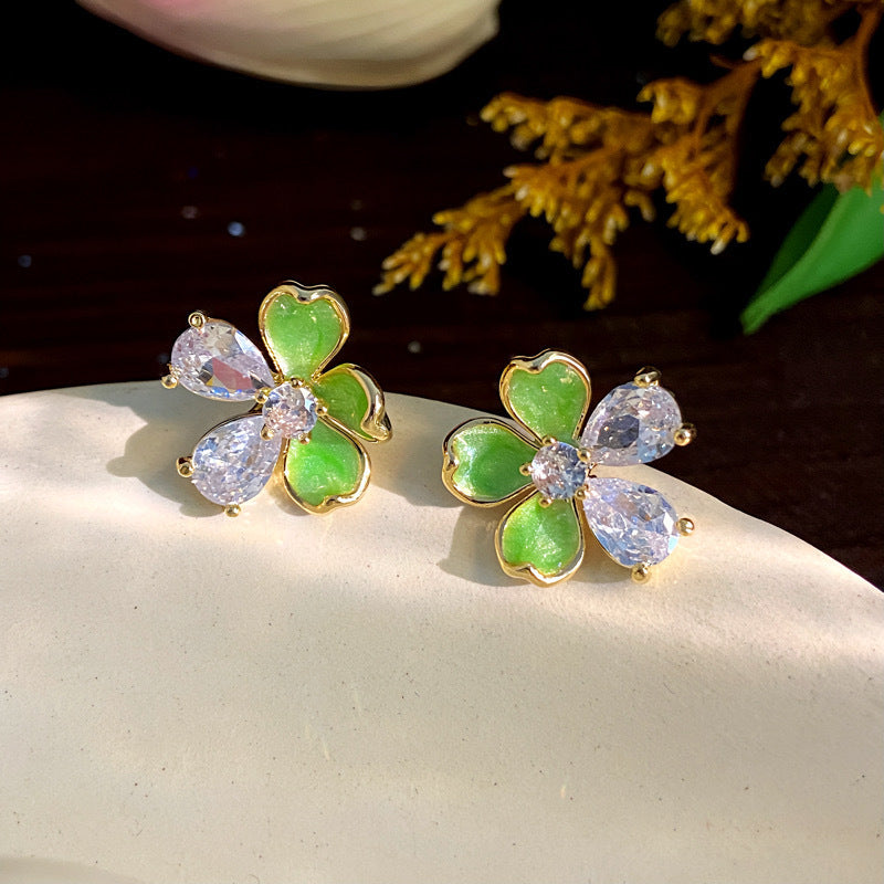 Women's Sier Needle Flower Color Zircon Mori Sweet Fashion Earrings