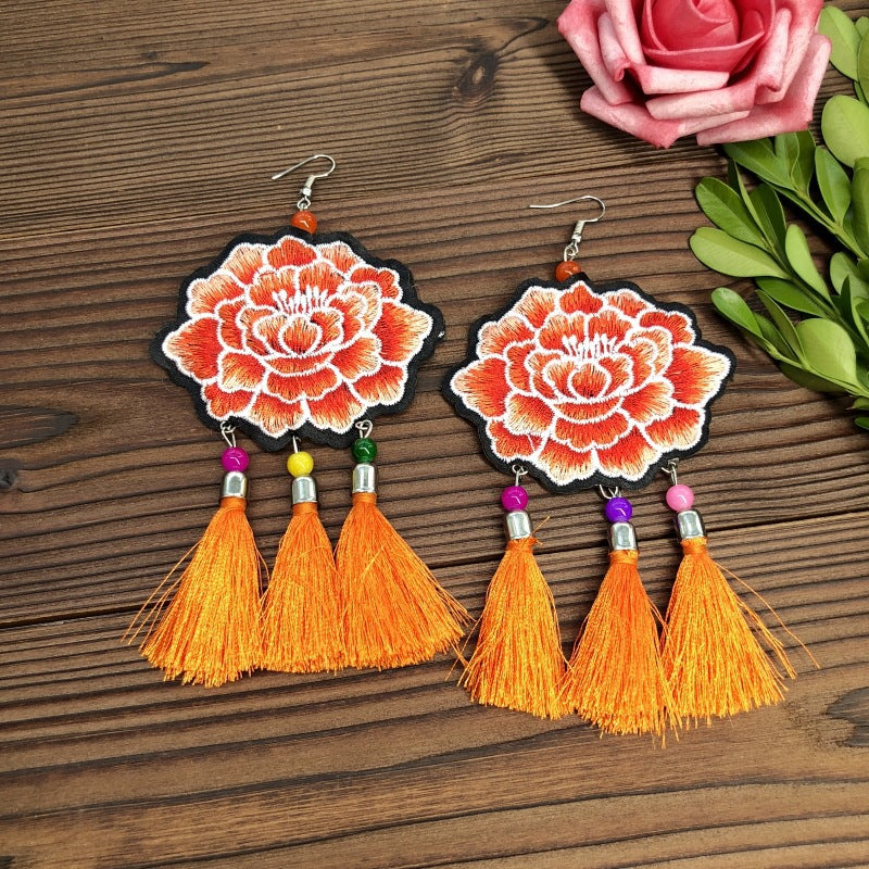 Fabric Yunnan Simple Flower Tassel Female Earrings