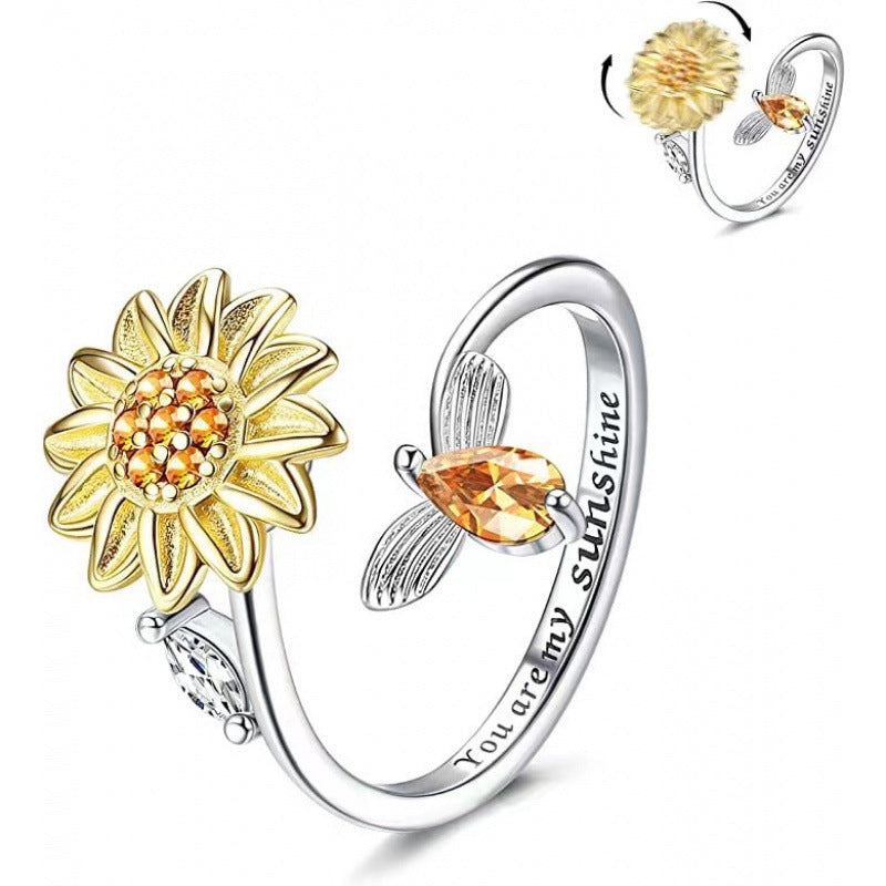 Women's Lettering Adjustable Anxiety Relief Open Decompression Zircon Ring
