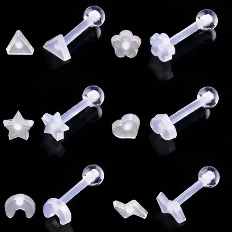 Acrylic Transparent Moon Five-pointed Star Love Invisible Ear Bone Human Stud Earrings