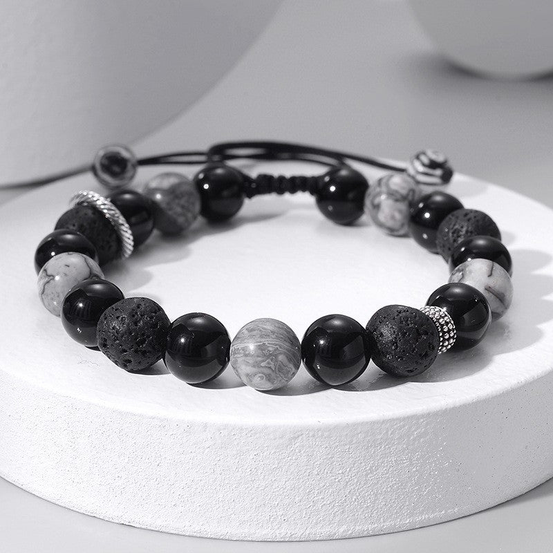 Men's Volcanic Rock Map Stone Beaded Weave Bracelet