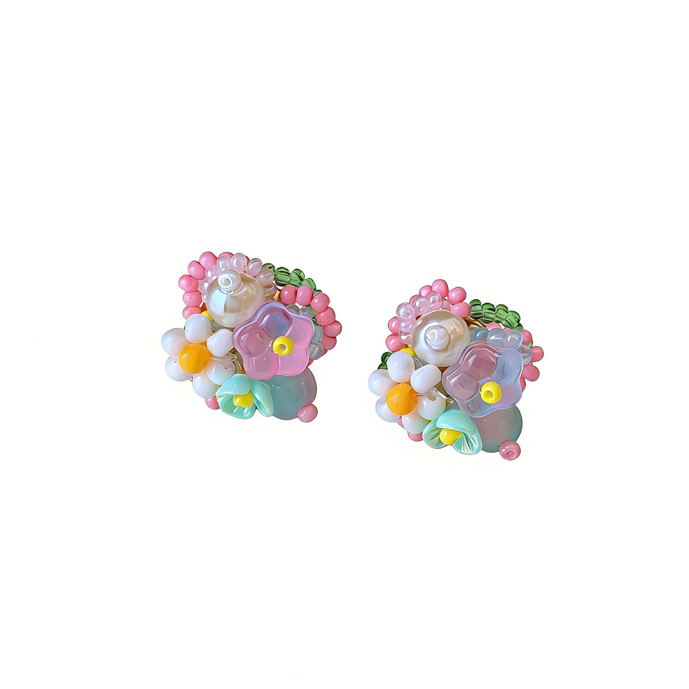 Sier Nail Blue Pink Bead Fashion Commuter Niche Earrings