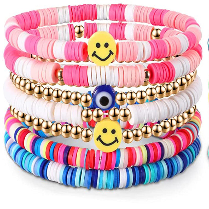 Colorful Clay Fruit Smiley Beaded Soft Bracelets