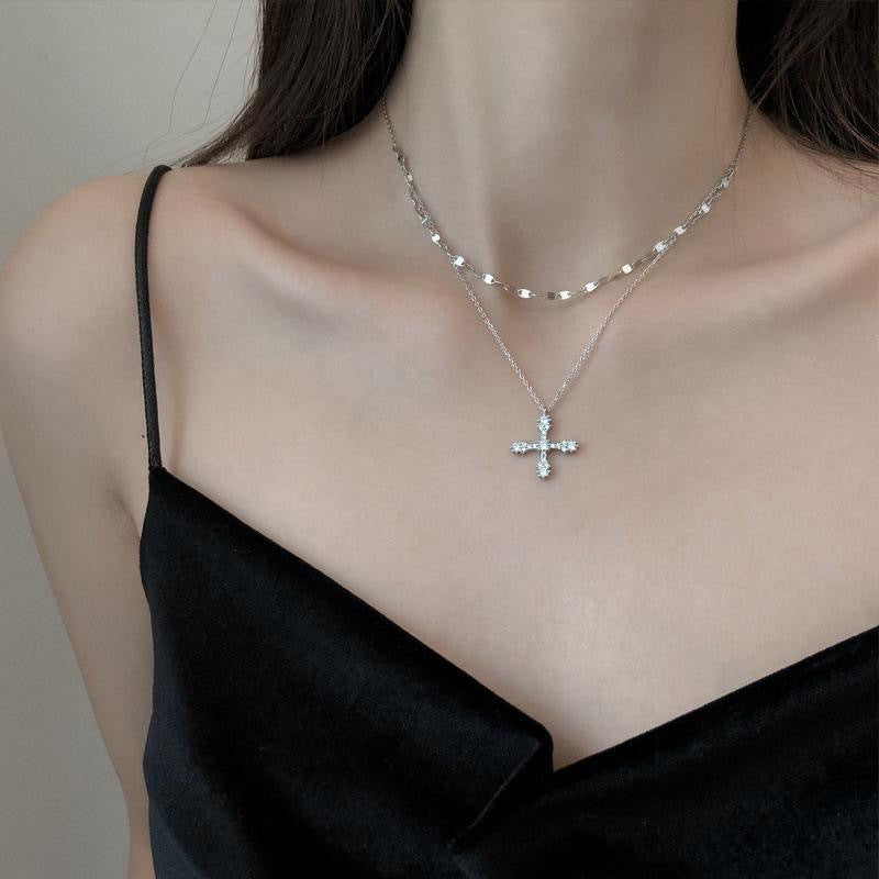 Women's Luxury Minority Exquisite Sier Diamond Cross For Necklace