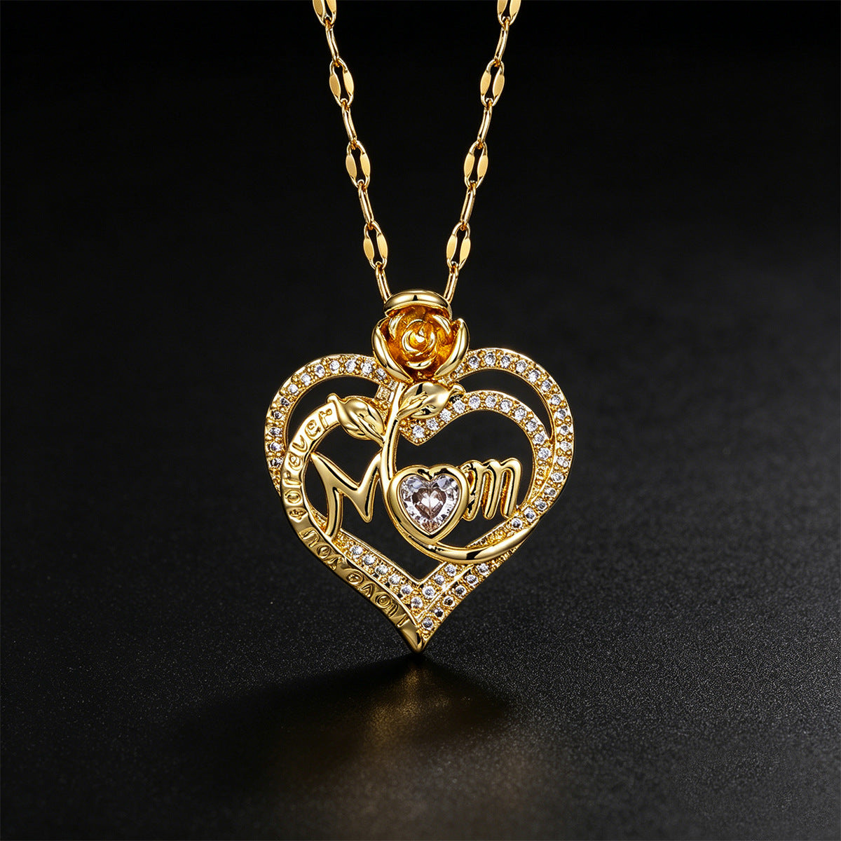 Fashion Elegant Rose Flower Love Heart Mother's Day Gift For Necklace