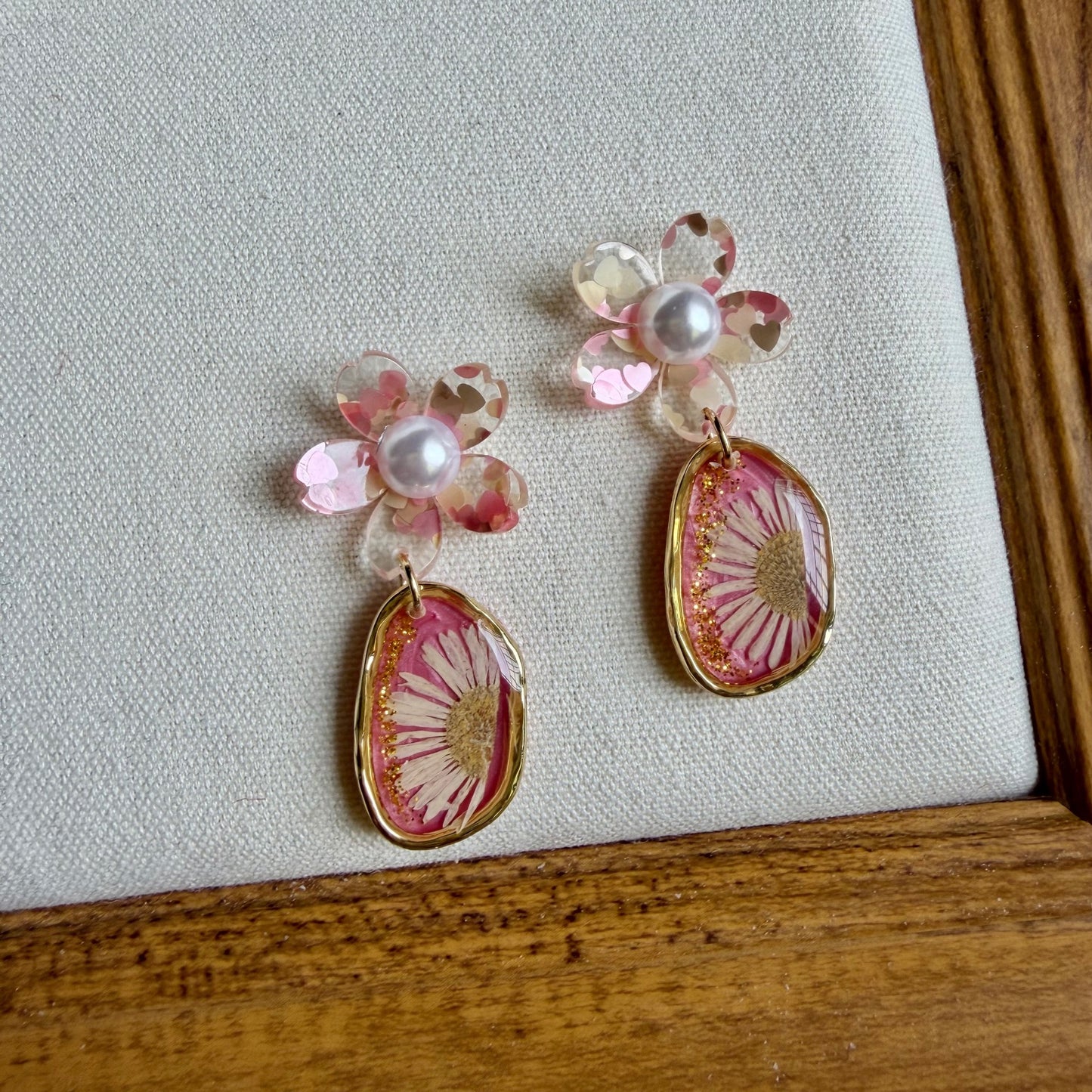 Daisy Pink Temperament Clear Sweet Artistic Earrings