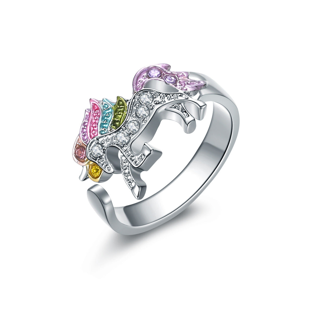 Children's Cartoon Colorful Unicorn Pony Opening Adjustable Rings