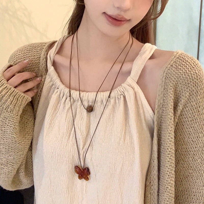 Inachus Autumn Acetate Butterfly Twin Sweater Necklaces