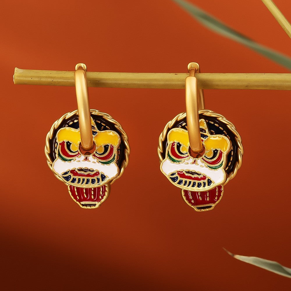 Glazed Fan-shaped Female Niche Advanced Design Multiple Ways Earrings