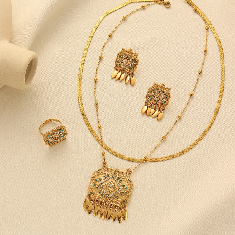 Turkish Ethnic Style Gold Plated Square Full Jewelry Set