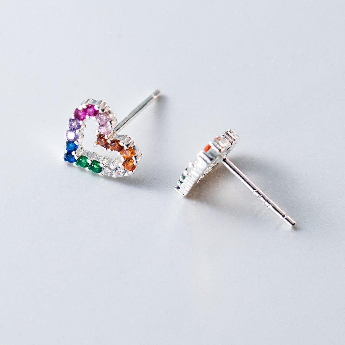 Style Fresh Sweet Colorful Zircon Hollow Love Heart Fashionable Earrings