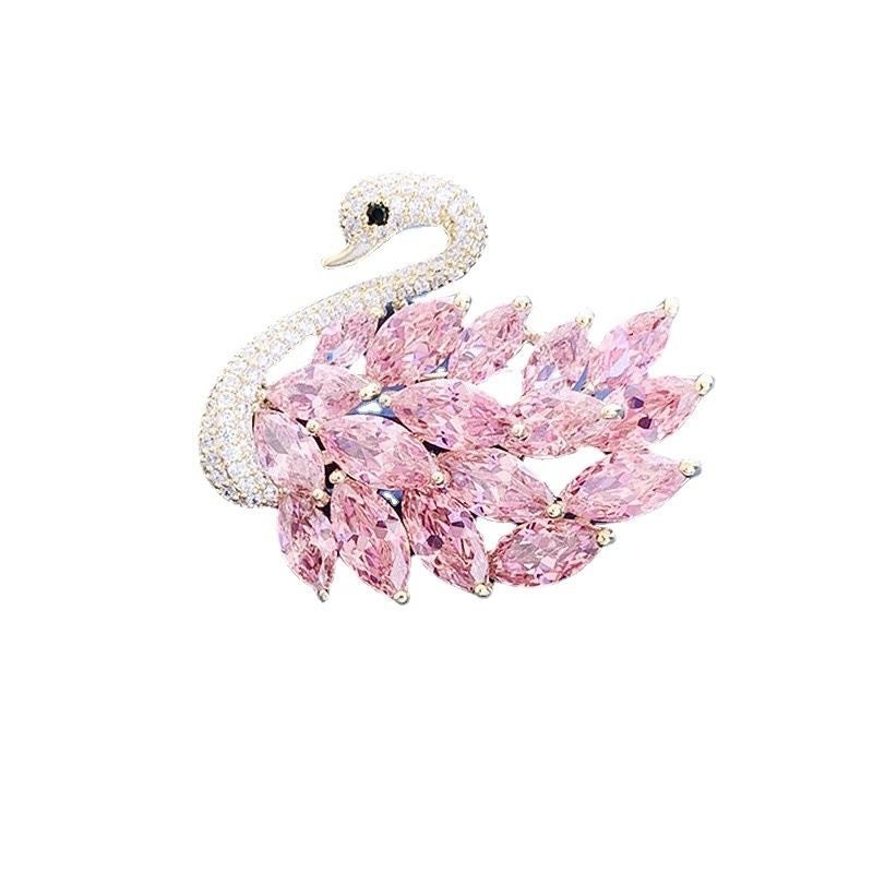 Luxury Refined Simple Crystal Swan Copper Brooch Brooches
