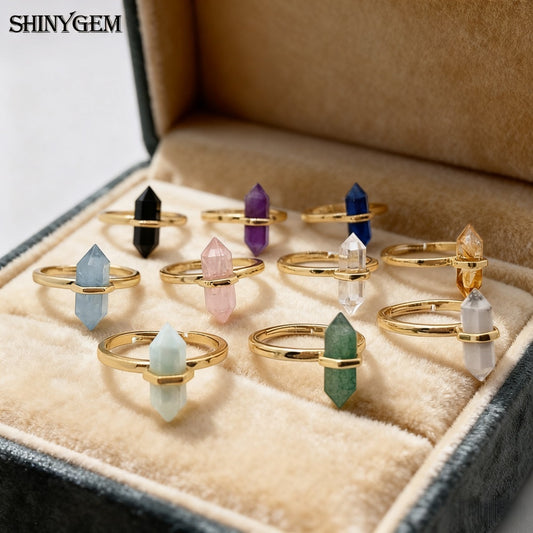 Women's Crystal Column High-grade Double-pointed Hexagonal Prism Ring