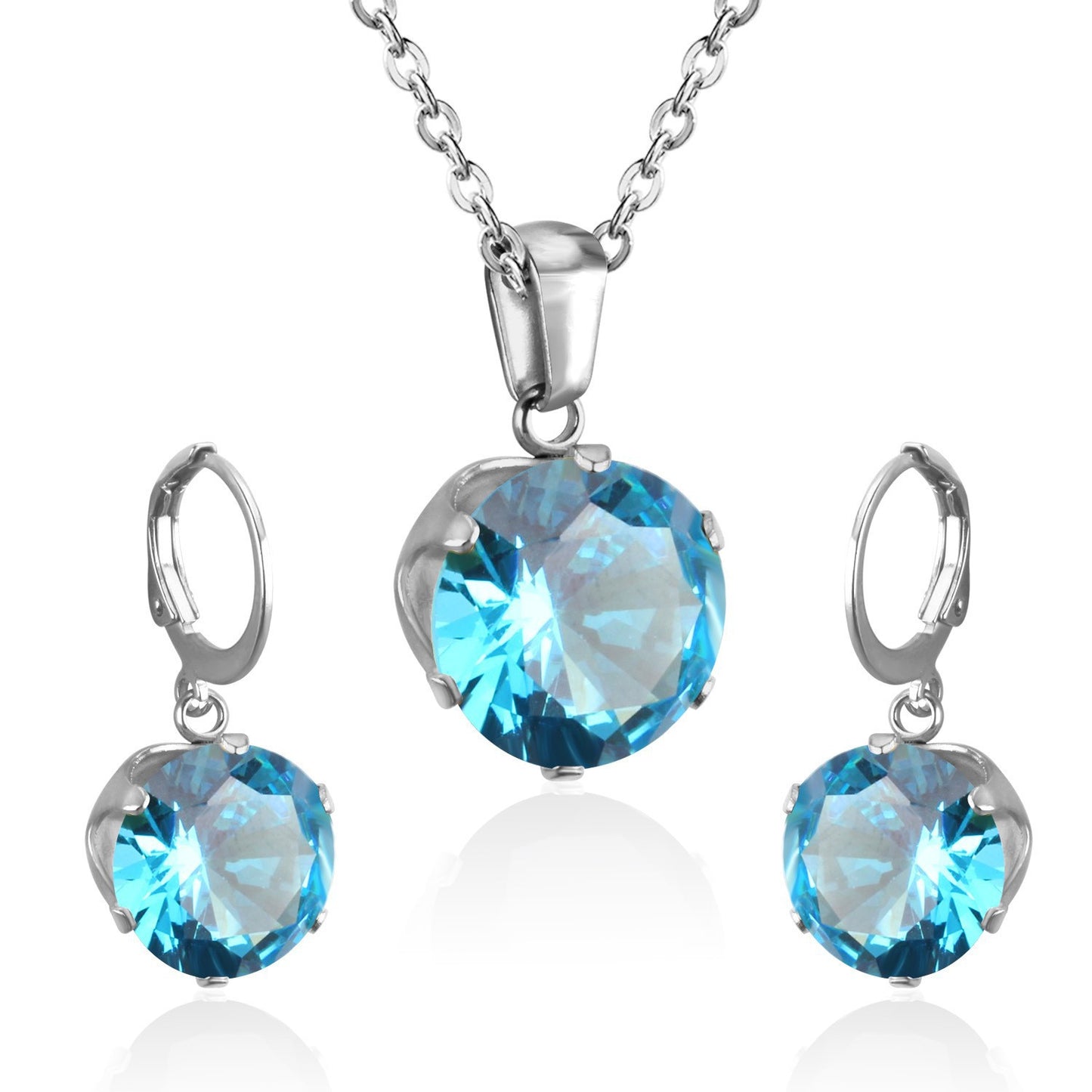 Titanium Steel Round Rhinestone Suite Stainless Jewelry Set