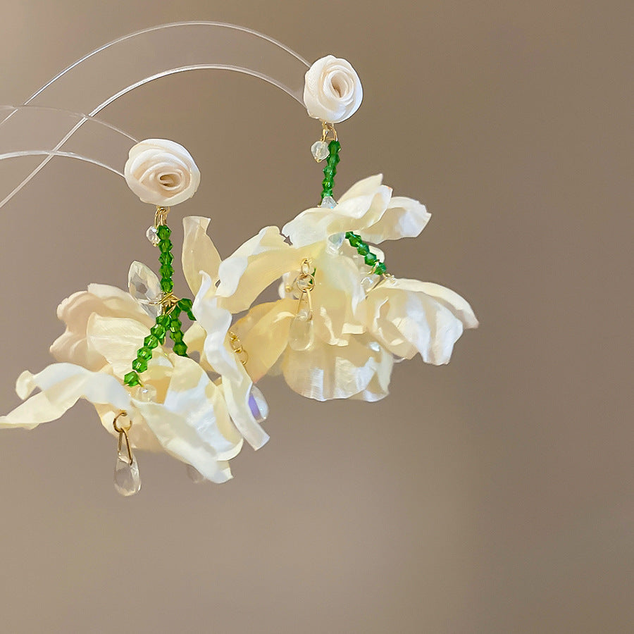 Net Yarn Flowers Tassel Fresh Sweet Earrings