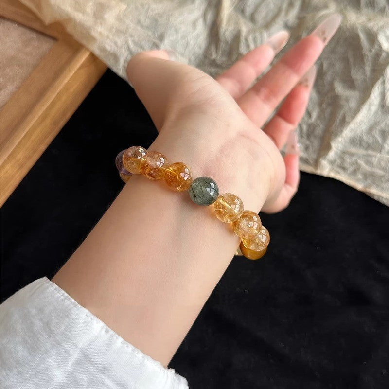 Lucky Fortune Natural Citrine Yellow Rutilated Female Golden Tiger Bracelet
