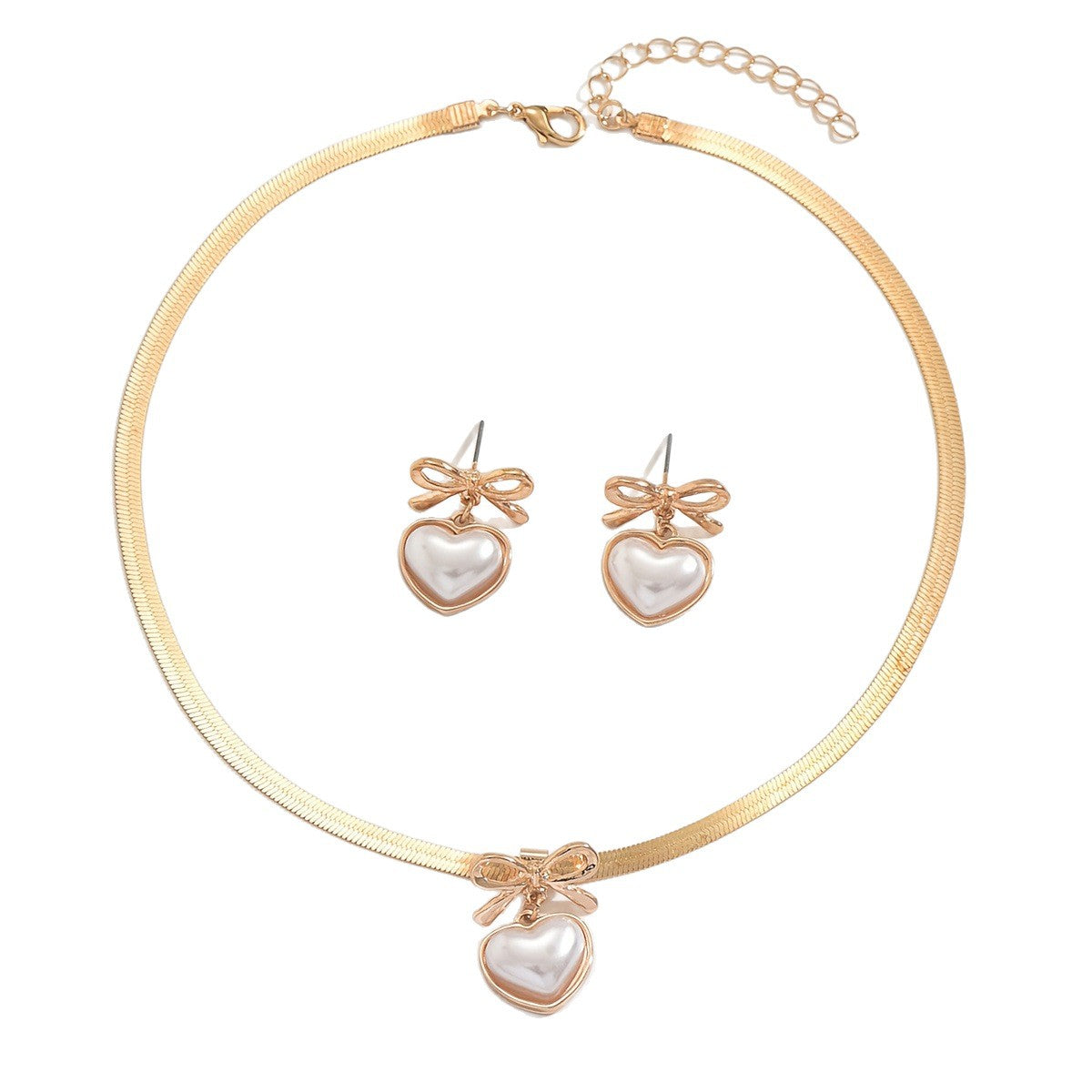 Simple Style Geometric Heart Shape Inlaid Imitation Pearl Bow Flat Rings