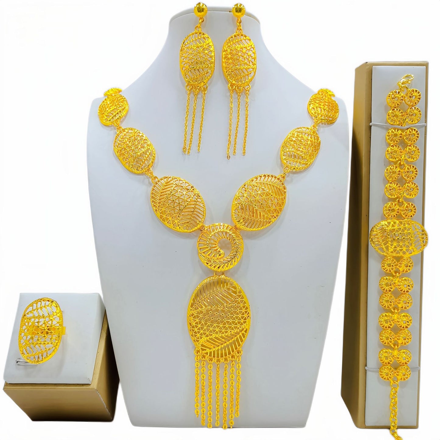 Stylish Women's Gold Wedding Bride Gift Jewelry Set