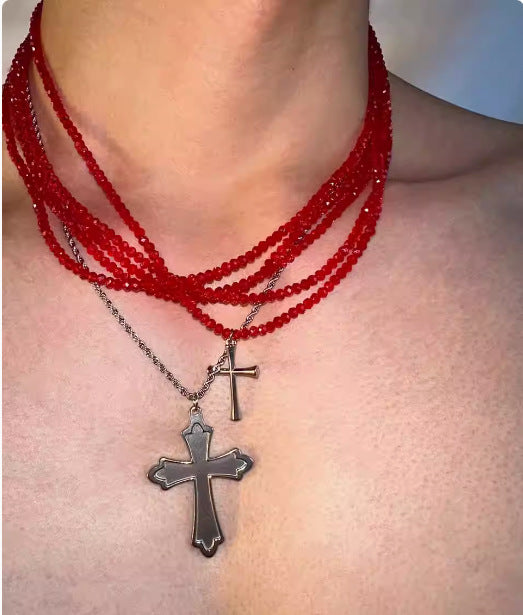 Fashion Design Red Integrated Cross Titanium Necklaces