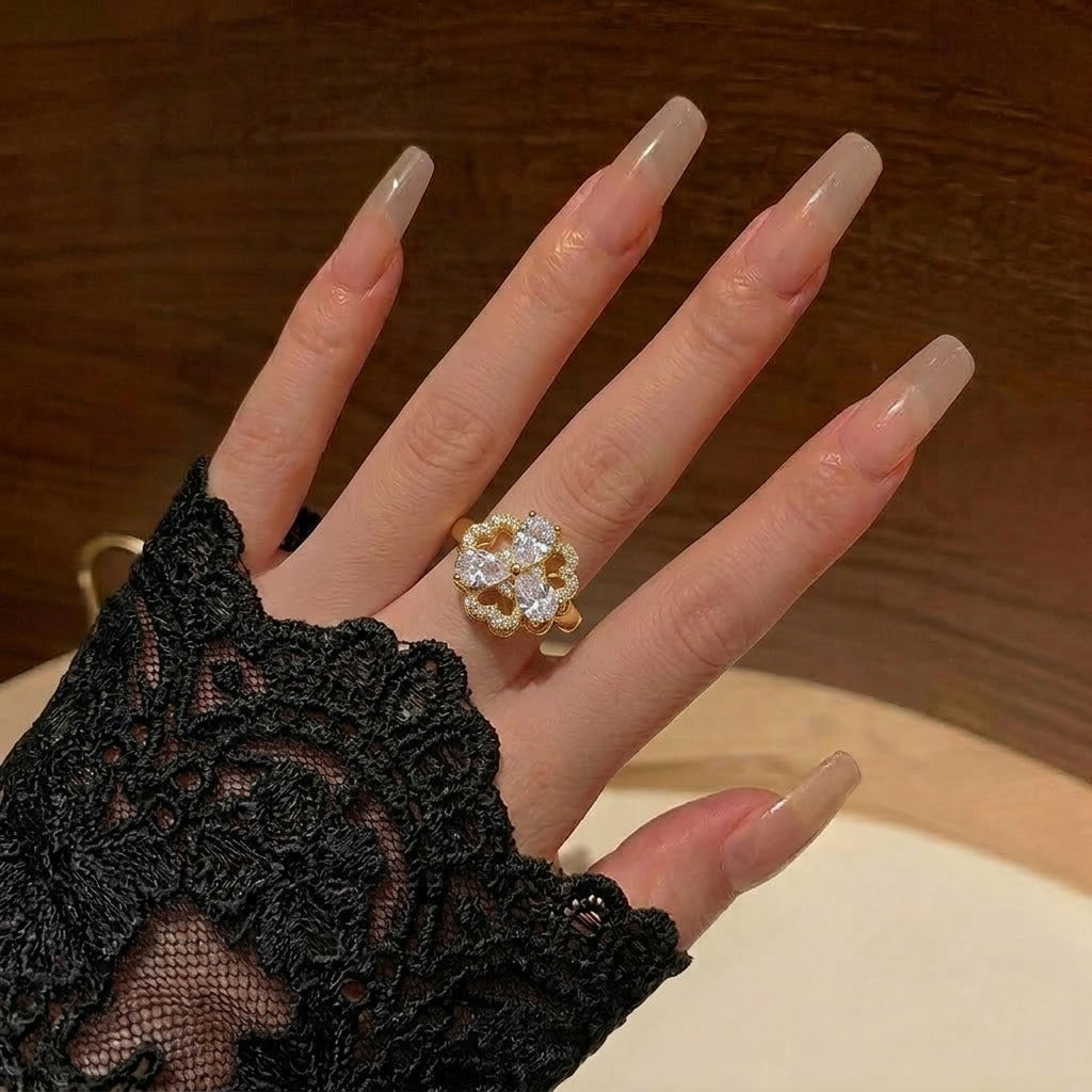 Female Flower Rotating Zircon Temperament Temperamental Cold Style Ring