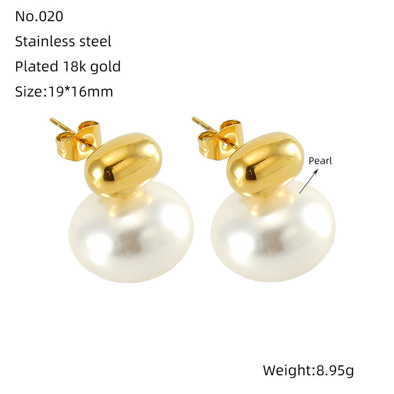 Women's Fashion Stainless Steel Pearl Retro Light Stud Earrings