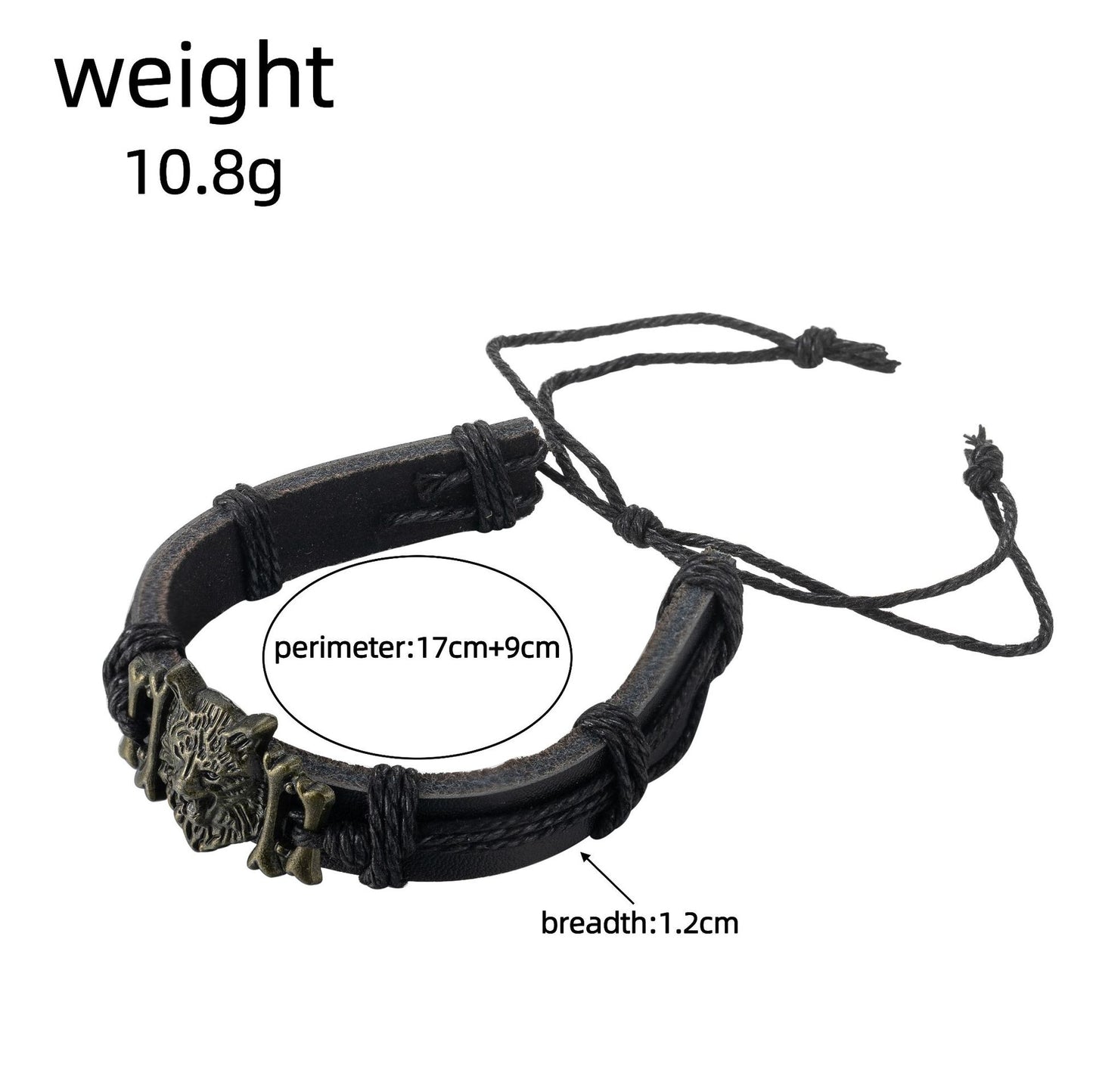 Personality Retro Wolf Head Lion's Leather Adjustable Wrist Bracelet