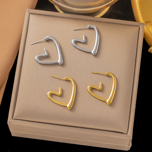 Women's Simple Stainless Steel Love Cold Style Earrings