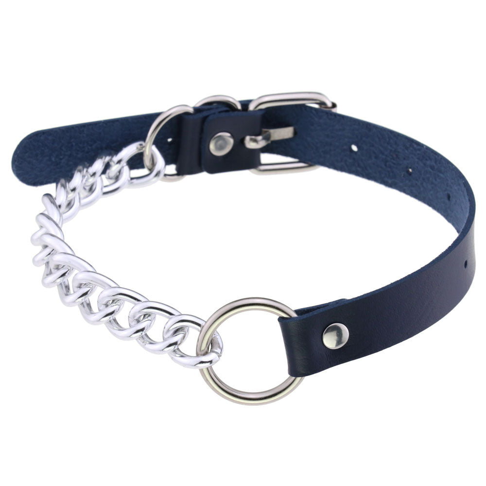 Leather Neckband Punk Metal Stitching Neck Strap Collar