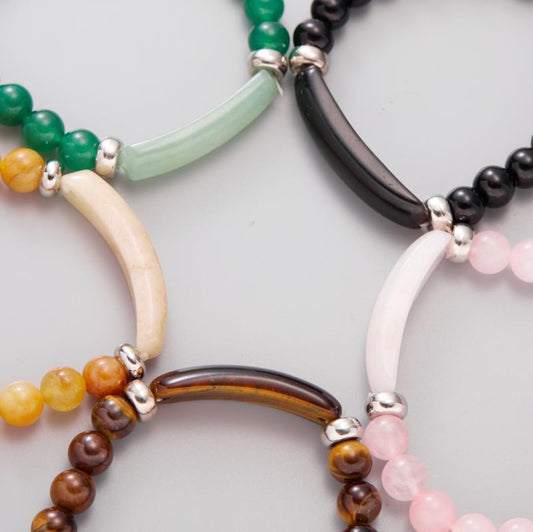 Green Aventurine Beaded Elastic Stainless Steel Bracelets