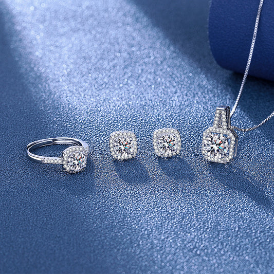 Zircon Square Diamond Clavicle Chain Simple High Carbon Artificial Jewelry Set