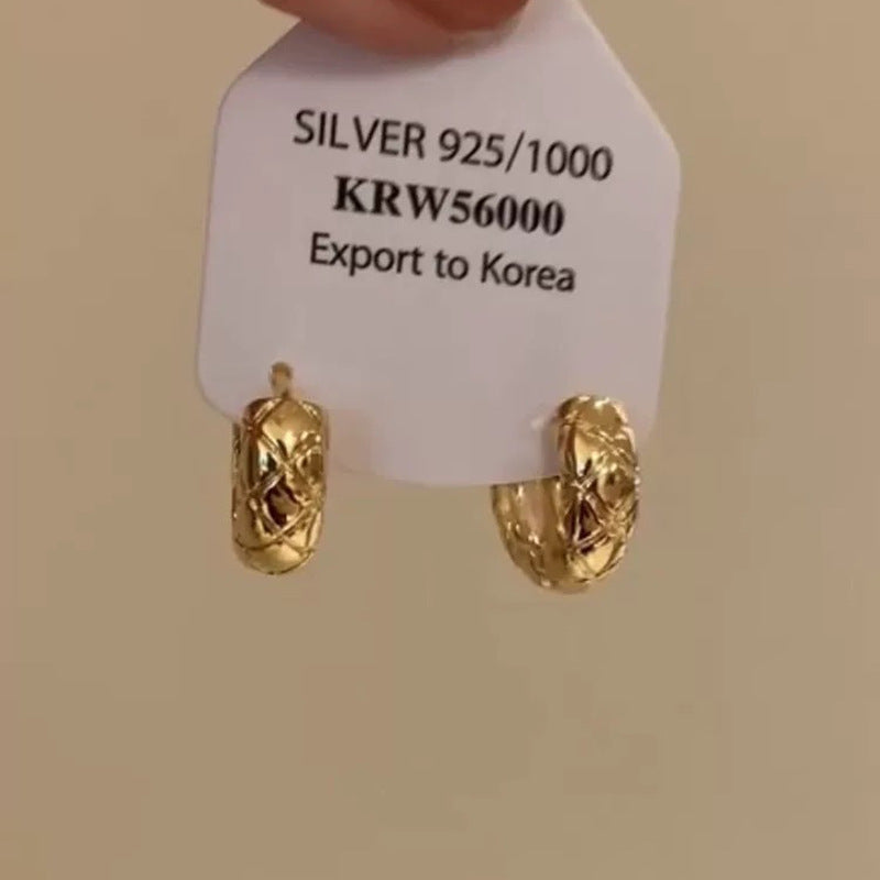Metal Plaid Circle Ear Clip Temperament Niche Earrings