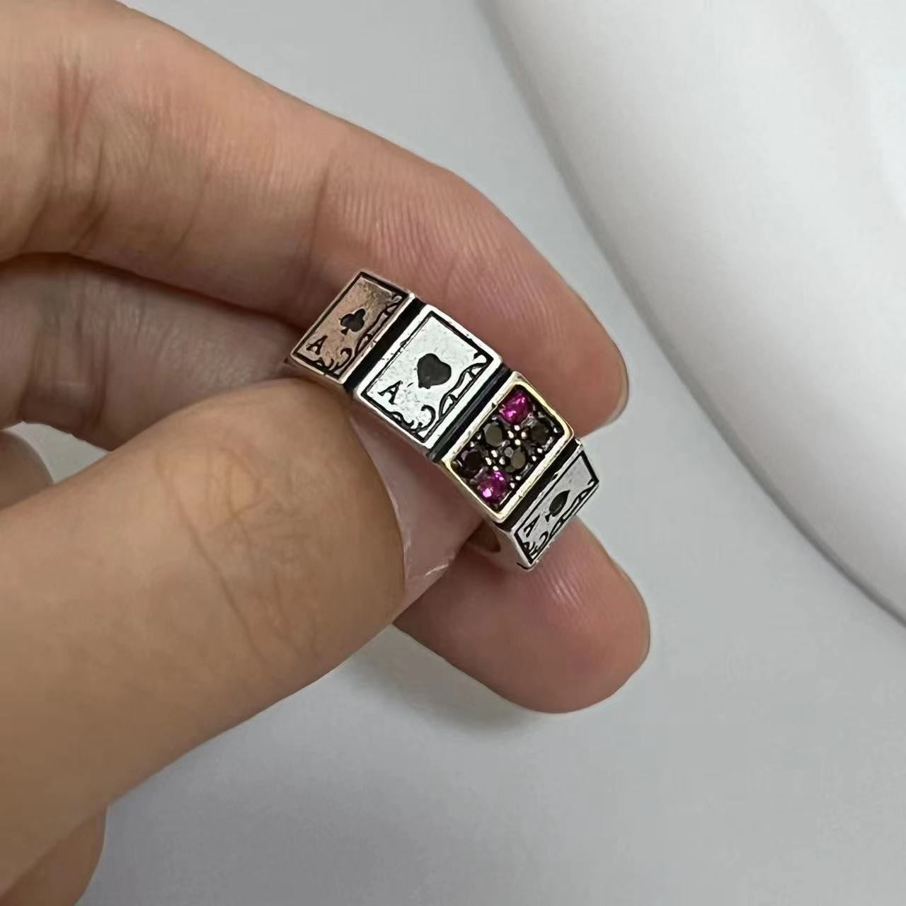 Women's & Men's Retro Poker Neutral Open Flush Gambler Ring
