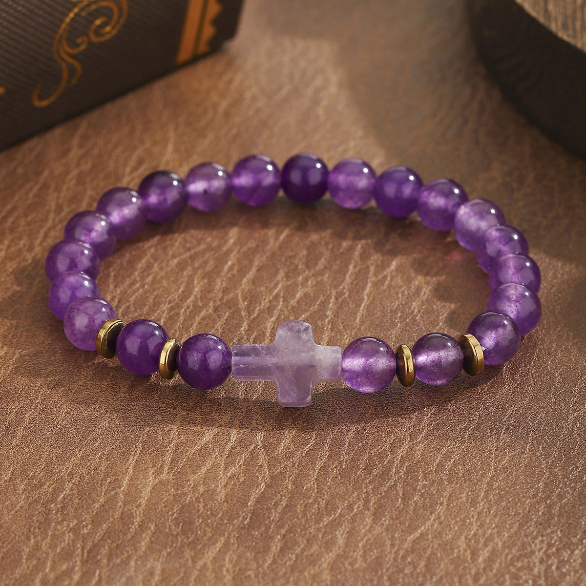 Stone Agate Crystal Cross Elastic Black White Bracelets
