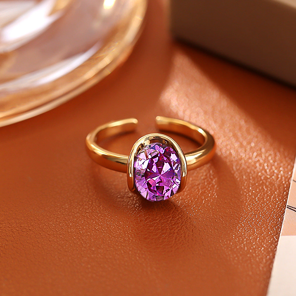 Purple Open-end Zircon Simple Fashion High Sense Elegant Graceful Open Ring