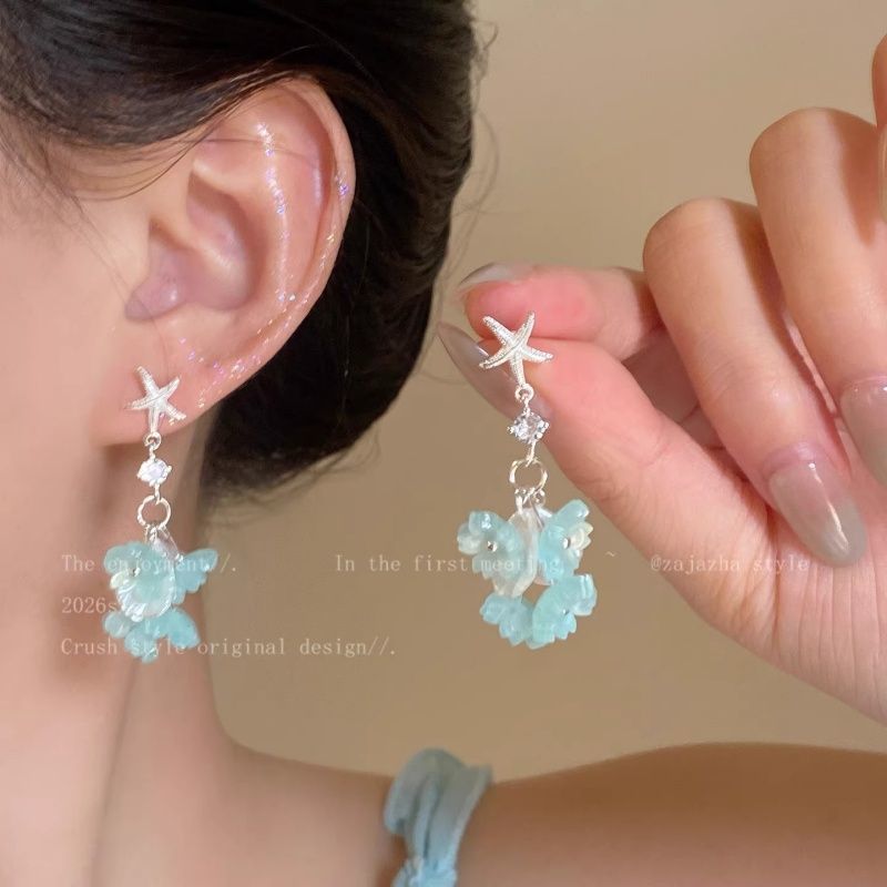Star Flower Colorful Starfish Female Vacation Style Super Nice Unique Stud Earrings