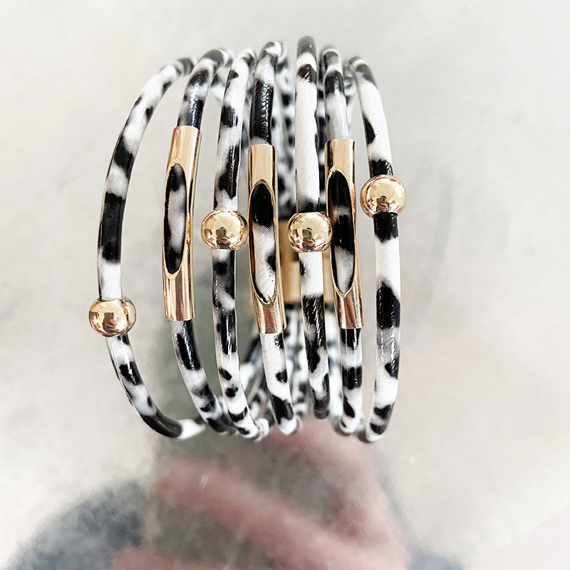 Print Magnetic Buckle Leather String Beads Rope Bracelets