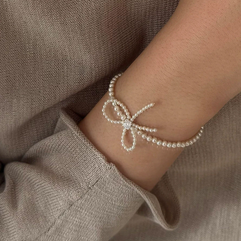 Women's Zircon Pearl Bow For Design Simple Bracelets