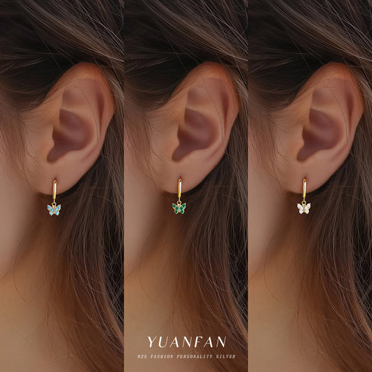 Sier Butterfly Zircon Eardrop Female Geometric Earrings