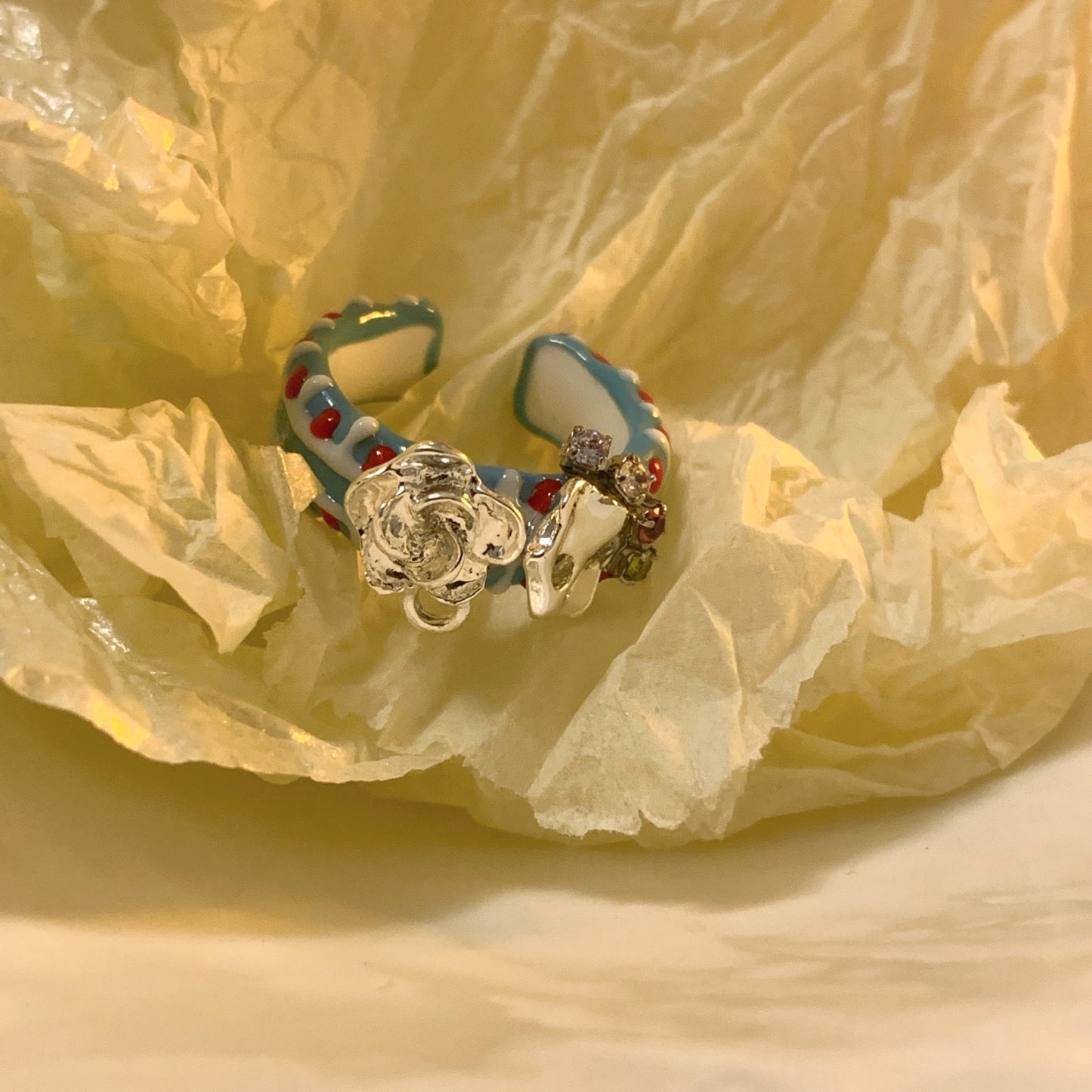 Strawberry Eye Drops Color Enamel Drip Glazed Dopamine Index Finger Ring