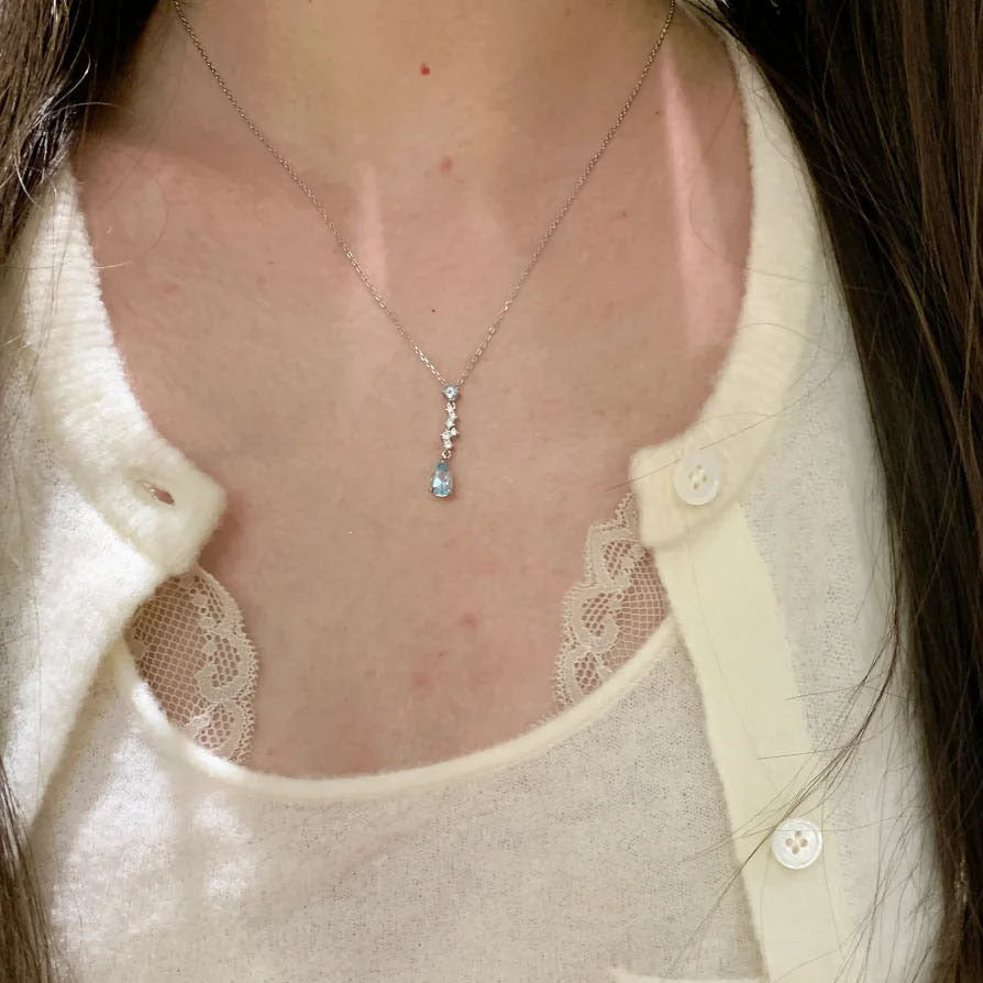 Tassel Star Falling Blue Tears Rhinestone Water Drop Necklace