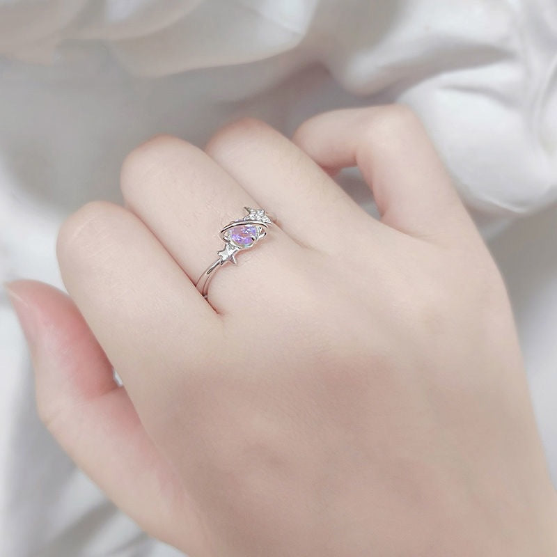 Star Moon Moonstone Female Design Korean Style Index Finger Fresh Ring