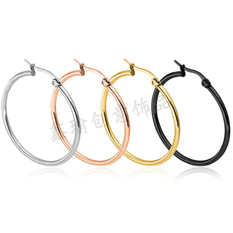 Stainless Steel Large Circle Classic Titanium Earrings