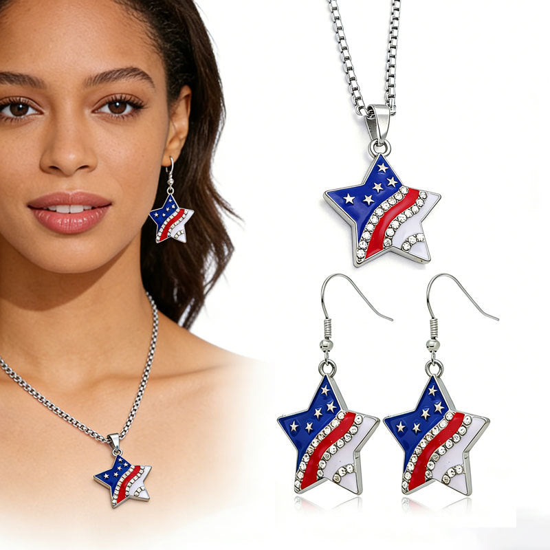 Women's & Men's Independence Day Flag White Red Striped Jewelry Set