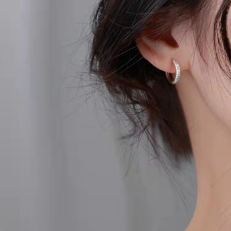 Women's Ear Sier Plated Rhinestone Simple Circle Clip Earrings