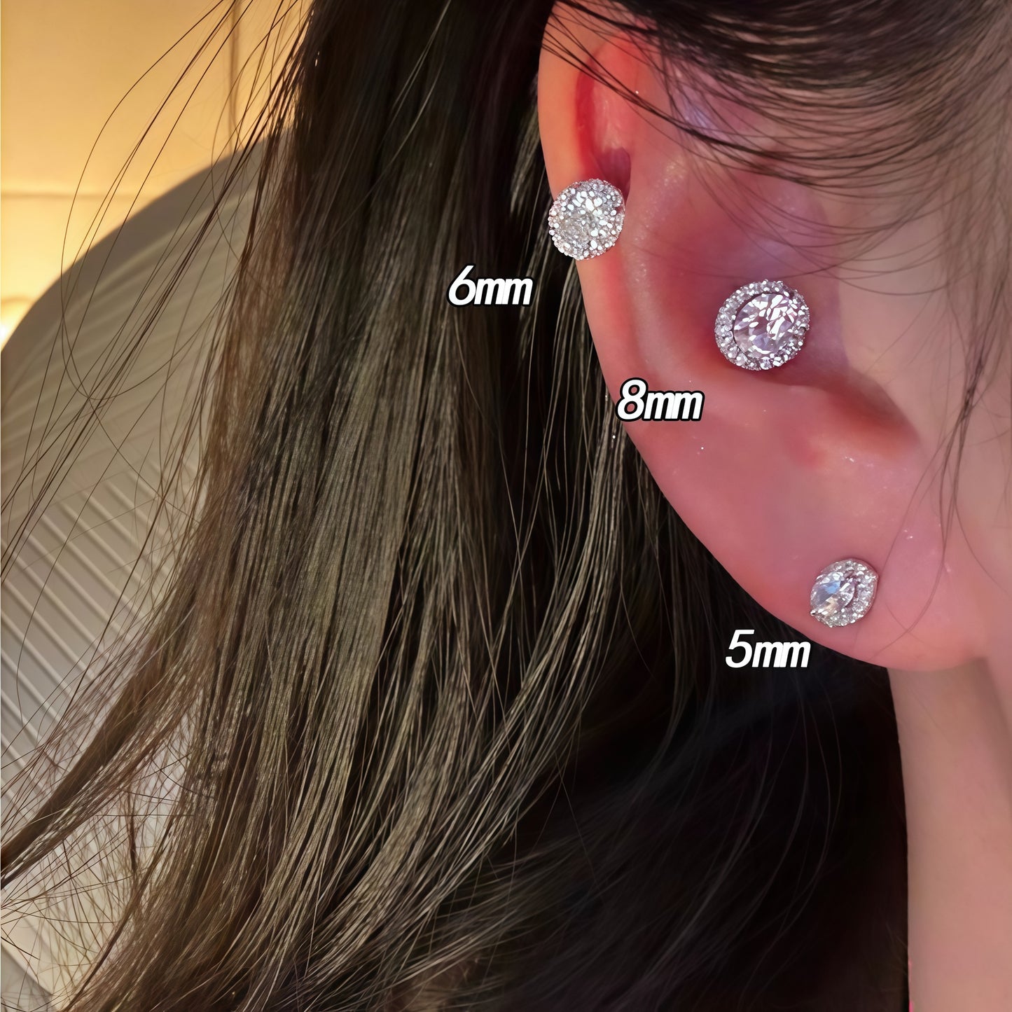 Women's Sier Needle Flash Zircon Small Sugar Cube Ear Comfortable Stud Earrings