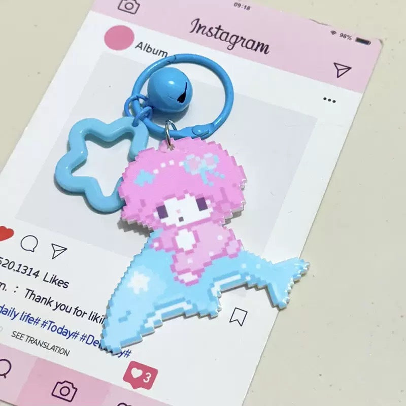 Pixel Cartoon Key Button Schoolbag Cute Acrylic Hang Decorations Hanging Ornaments